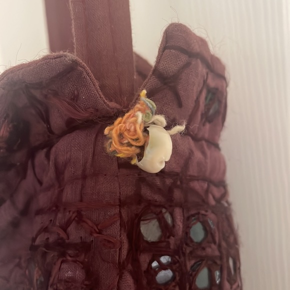 Glass Beaded Detail Burgundy Crossbody Tote * Boho * Hippie * Ethnic * Handmade - Picture 6 of 15